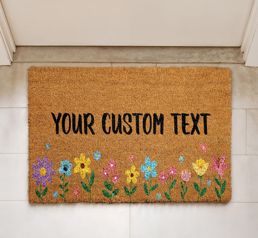 Custom Floral Doormat, Personalized Flowers Welcome Mat, Cute Housewarming Gift