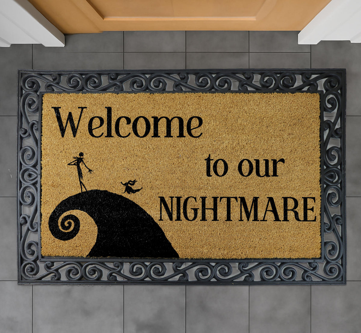 Welcome to Our Nightmare Doormat, Spooky Halloween Welcome Mat, Horror Movie Inspired Door Mat