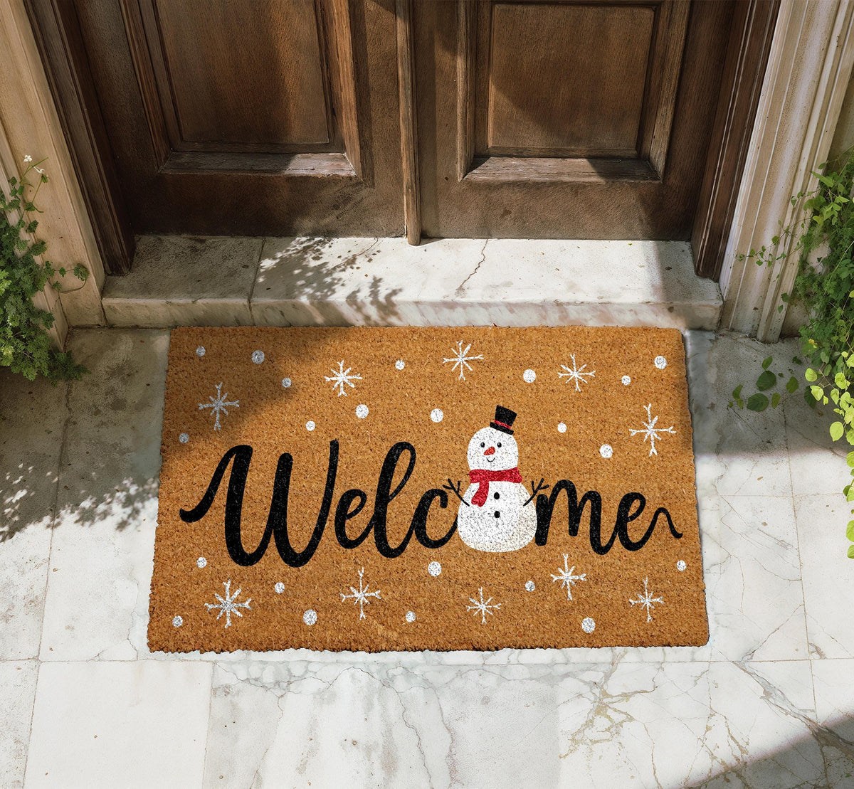 Snowman Welcome Mat, Snowflake Doormat, Winter Home Entrance Decor