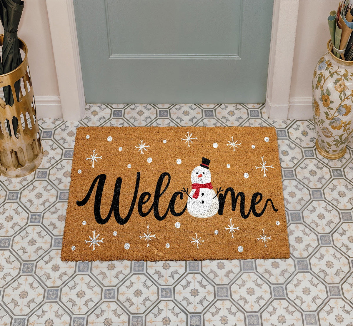 Snowman Welcome Mat, Snowflake Doormat, Winter Home Entrance Decor
