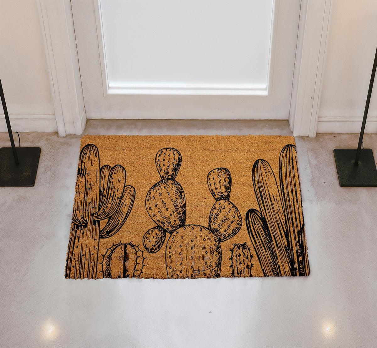 Cactus Coir Doormat, Desert Plant Welcome Mat, Southwest Home Decor, Hand-Drawn Cactus Door Mat