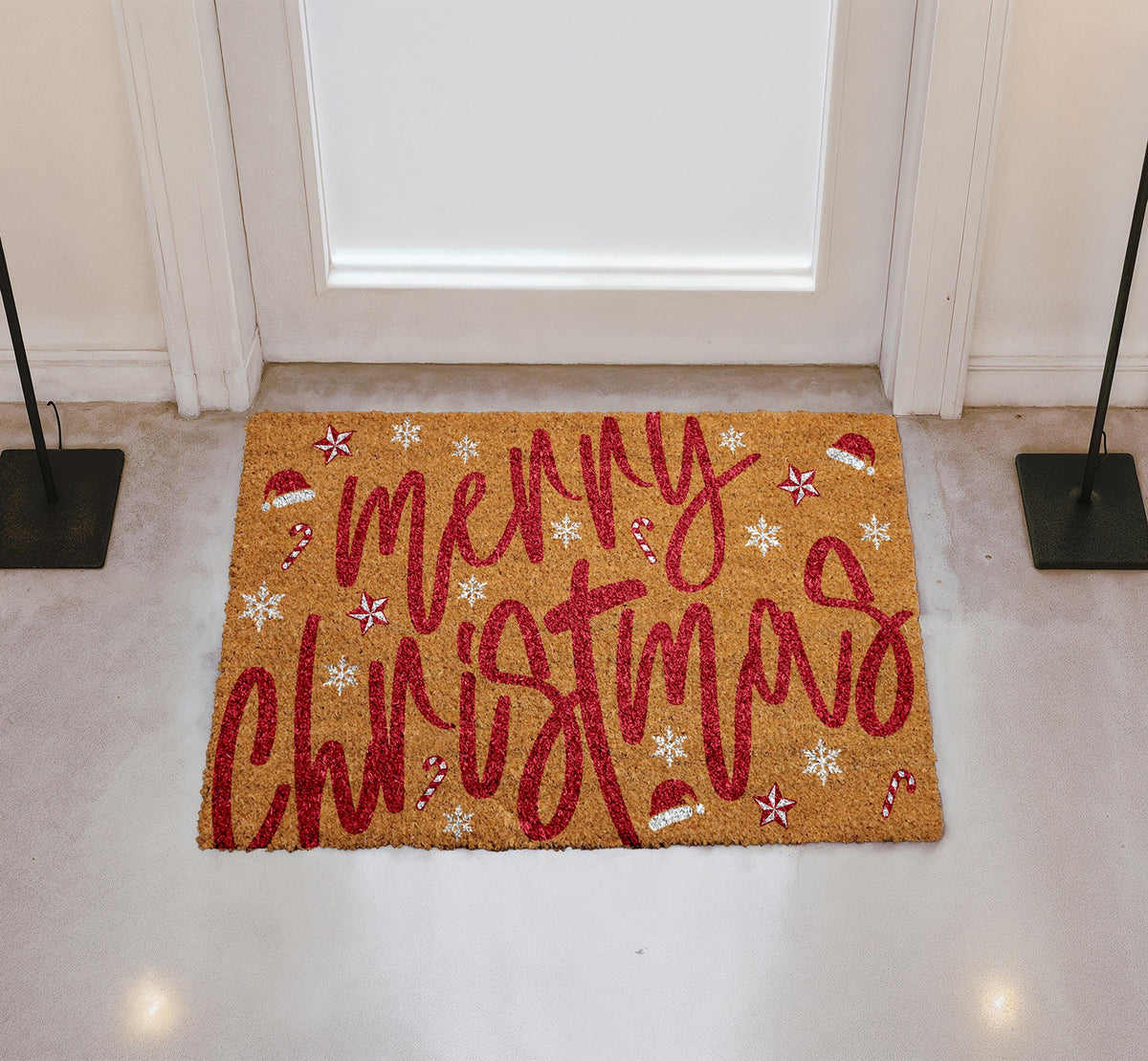 Merry Christmas Santa Vibe Doormat, Santa Hat & Candy Cane Pattern Welcome Mat