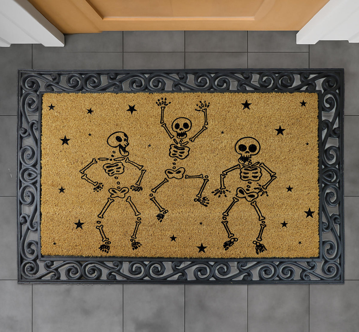 Dancing Skeletons Halloween Doormat, Spooky Season Welcome Mat, Funny Halloween Gift