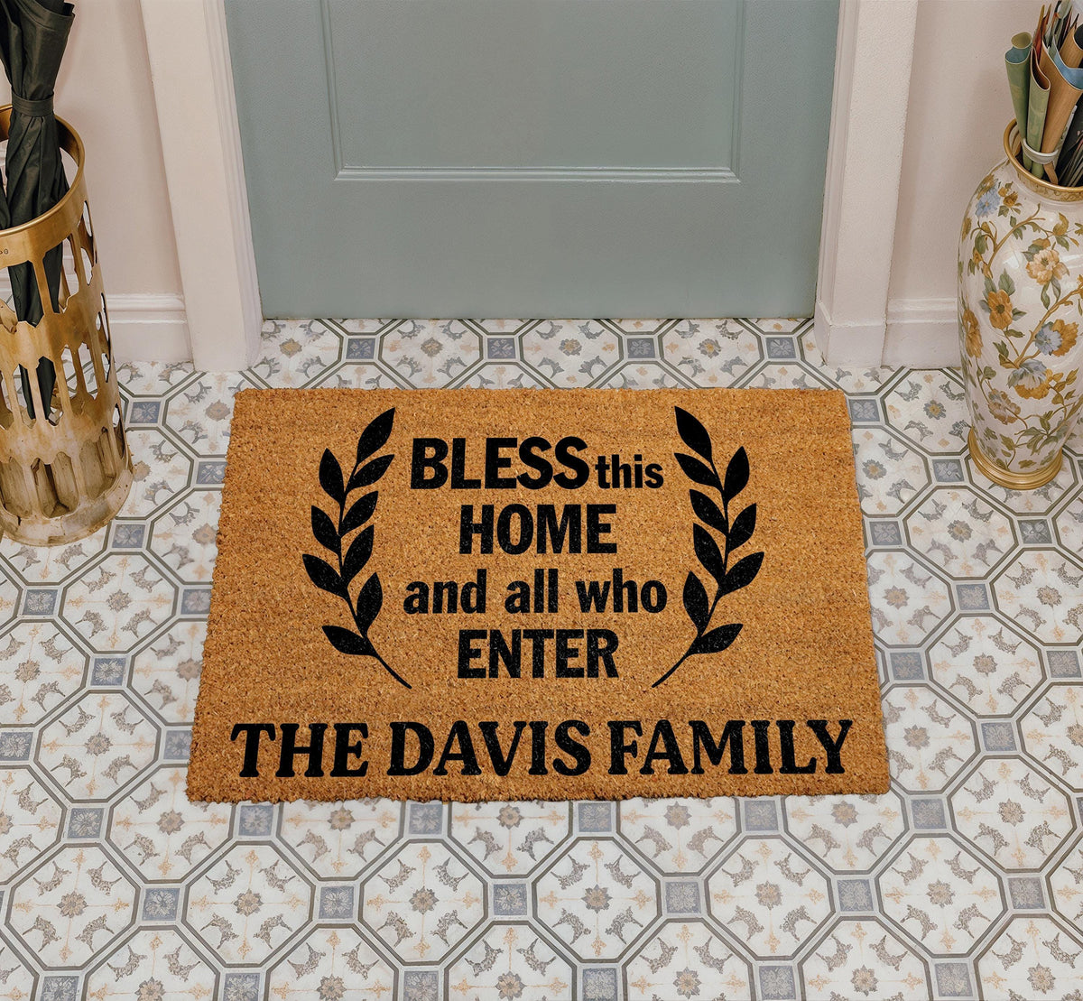 Bless This Home And All Who Enter Doormat, Custom Religious Family Welcome Mat
