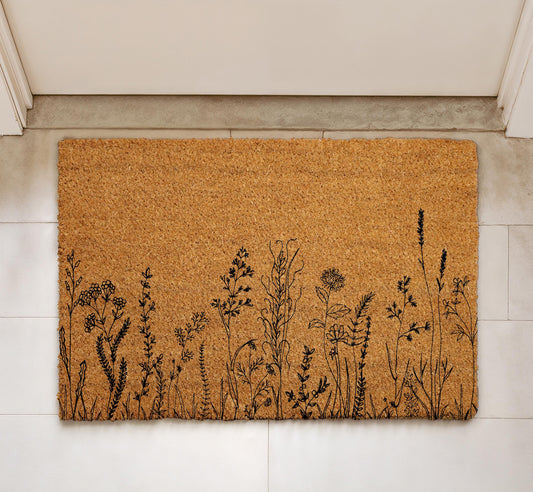Wildflower Coir Doormat, Nature Inspired Welcome Mat, Rustic Floral Door Mat