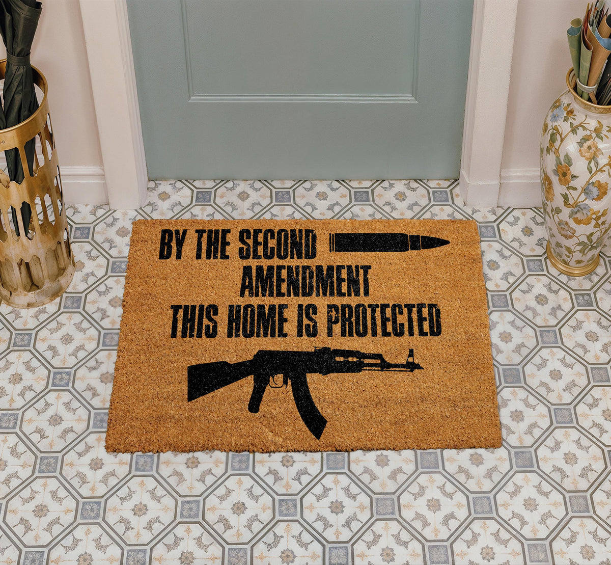 Second Amendment Doormat, this Home Is Protected Welcome Mat, Pro-Gun Floor Mat