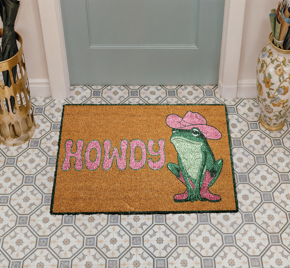 Howdy Cowboy Frog Doormat, Cowgirl Frog Welcome Mat, Western Toad Home Entrance Door Mat