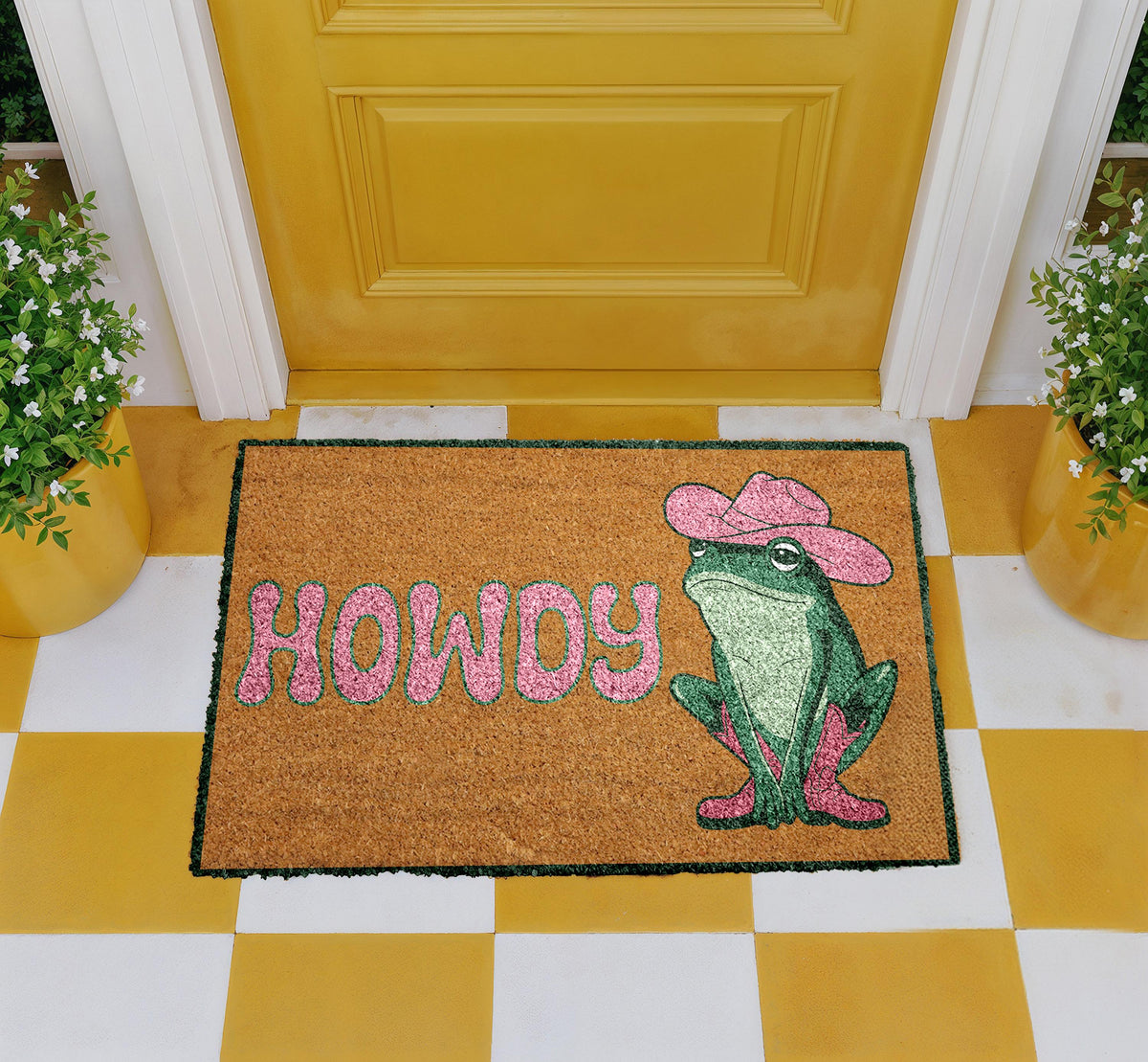Howdy Cowboy Frog Doormat, Cowgirl Frog Welcome Mat, Western Toad Home Entrance Door Mat