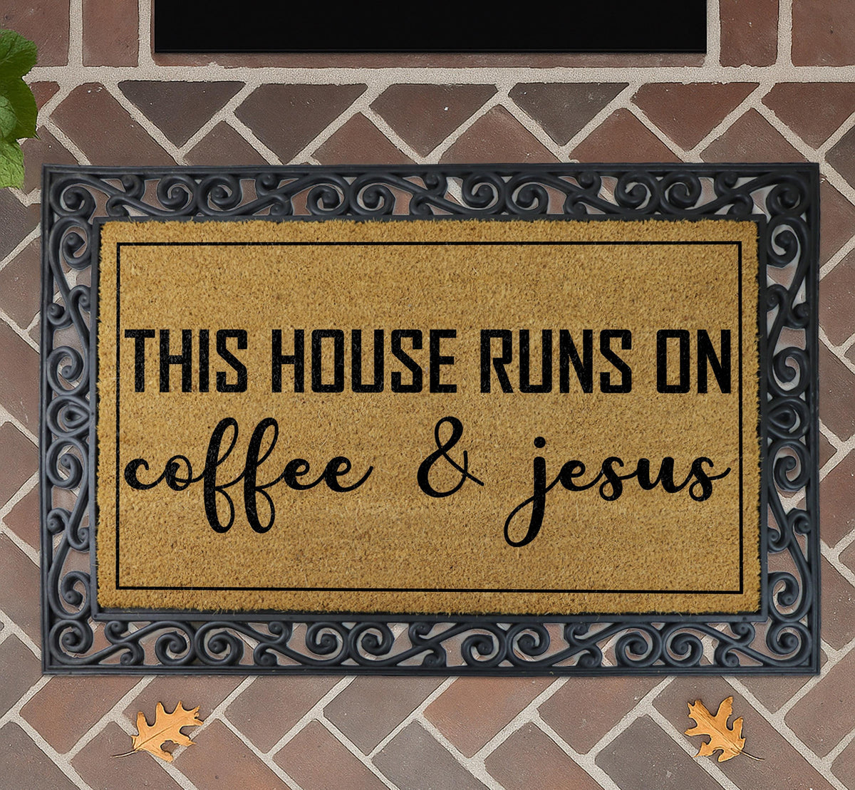 Coffee and Jesus Welcome Mat - Rustic Christian Entryway Rug, Religious Home Decor