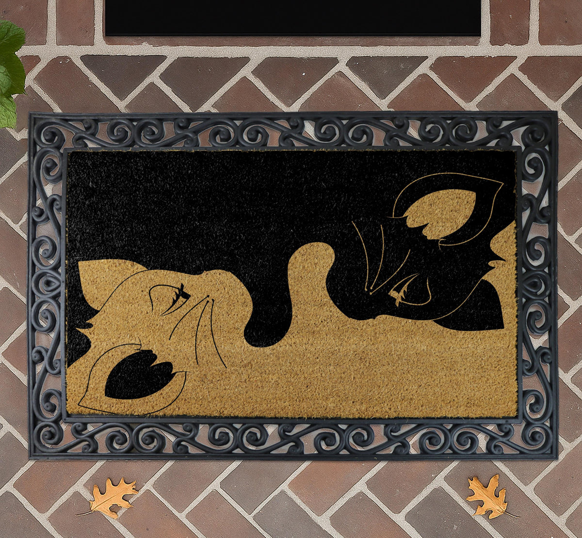 Black White Cat Faces Coir Doormat, Natural Fiber Welcome Mat