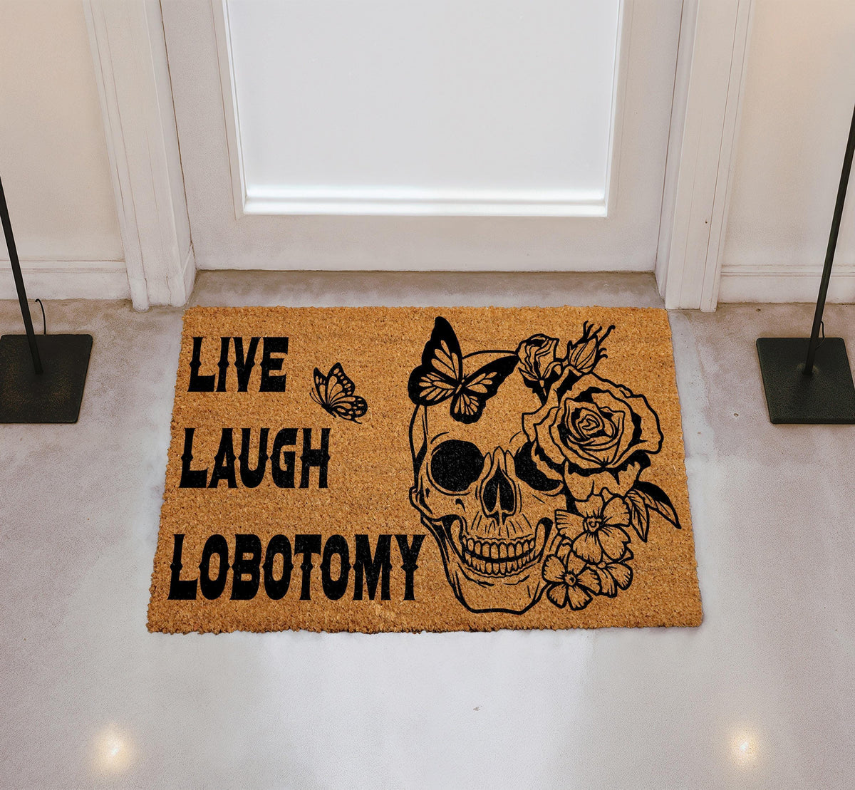 Live Laugh Lobotomy Doormat, Gothic Skull Welcome Mat, Halloween Gift, Spooky Season Decor