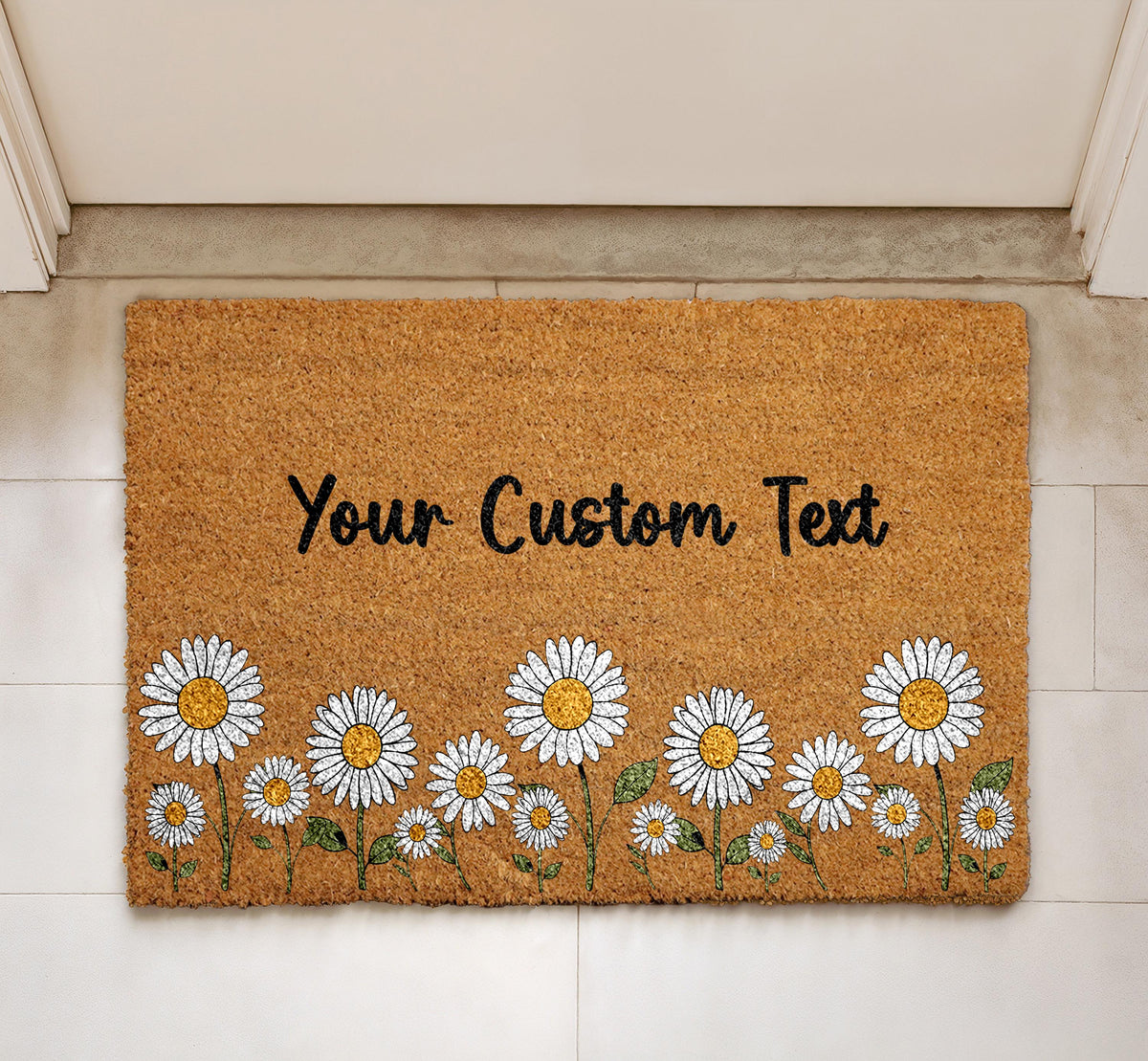 Personalized Daisy Flowers Doormat, Custom Text Welcome Mat, Cute Daisy Floral Home Decor