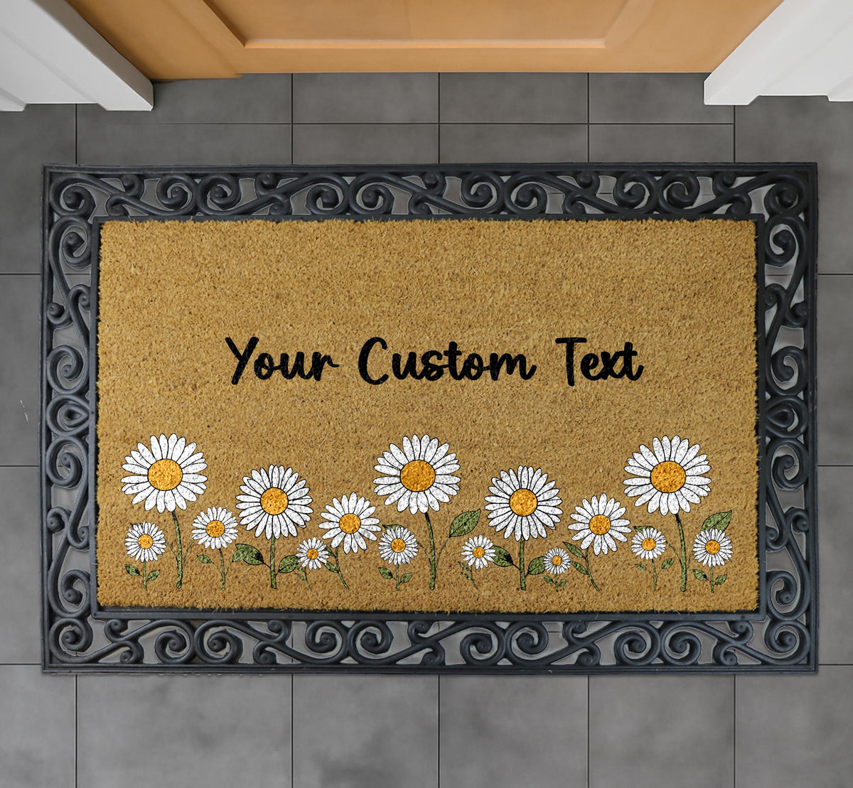 Personalized Daisy Flowers Doormat, Custom Text Welcome Mat, Cute Daisy Floral Home Decor