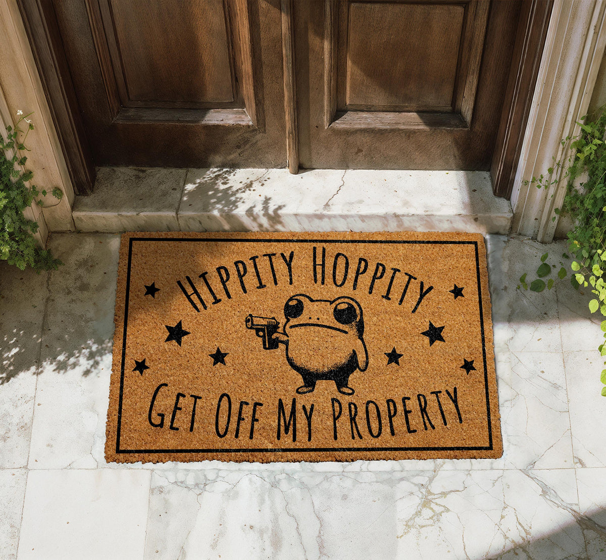 Hippity Hoppity Get Off My Property Doormat, Funny Frog Home Decor, Go Away Coir Mat