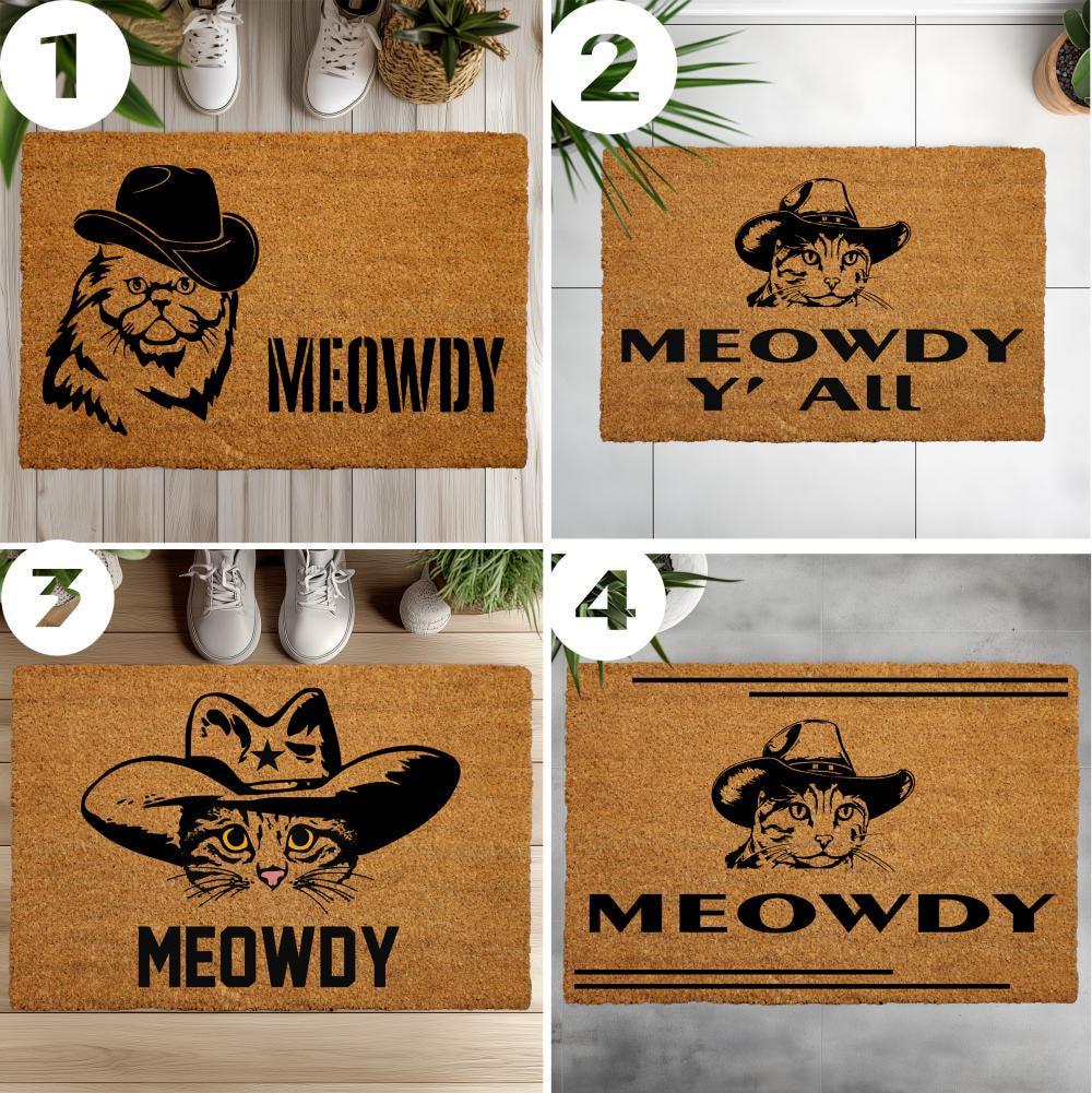 Meowdy Cat Western Doormat, Coir Welcome Rug, Pet Lover Home Decor