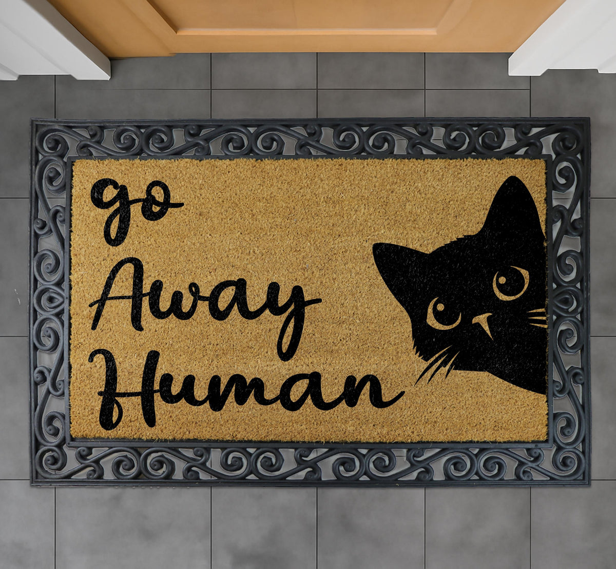 Go Away Human Doormat, Funny Cat Welcome Mat, Cute Kitty Rug, Sarcastic Floor Mat