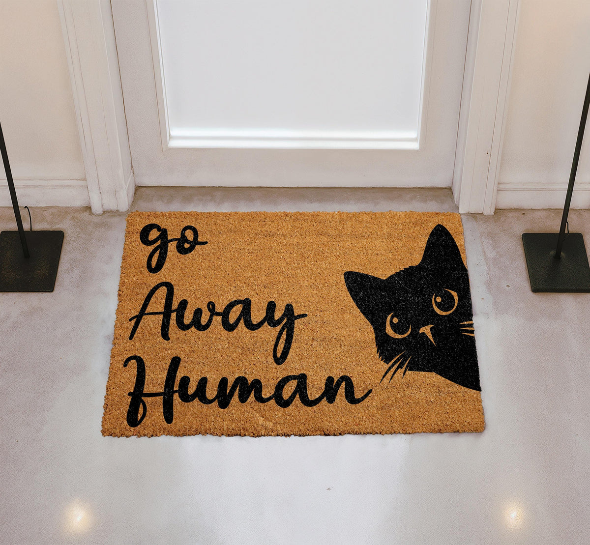 Go Away Human Doormat, Funny Cat Welcome Mat, Cute Kitty Rug, Sarcastic Floor Mat