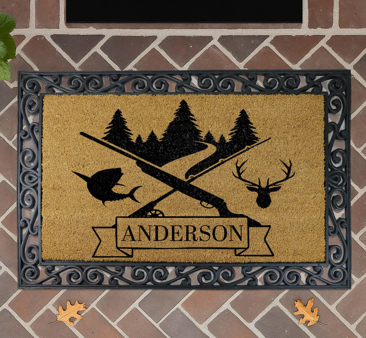 Personalized Hunter Doormat, Custom Last Name Lodge Cabin Welcome Mat