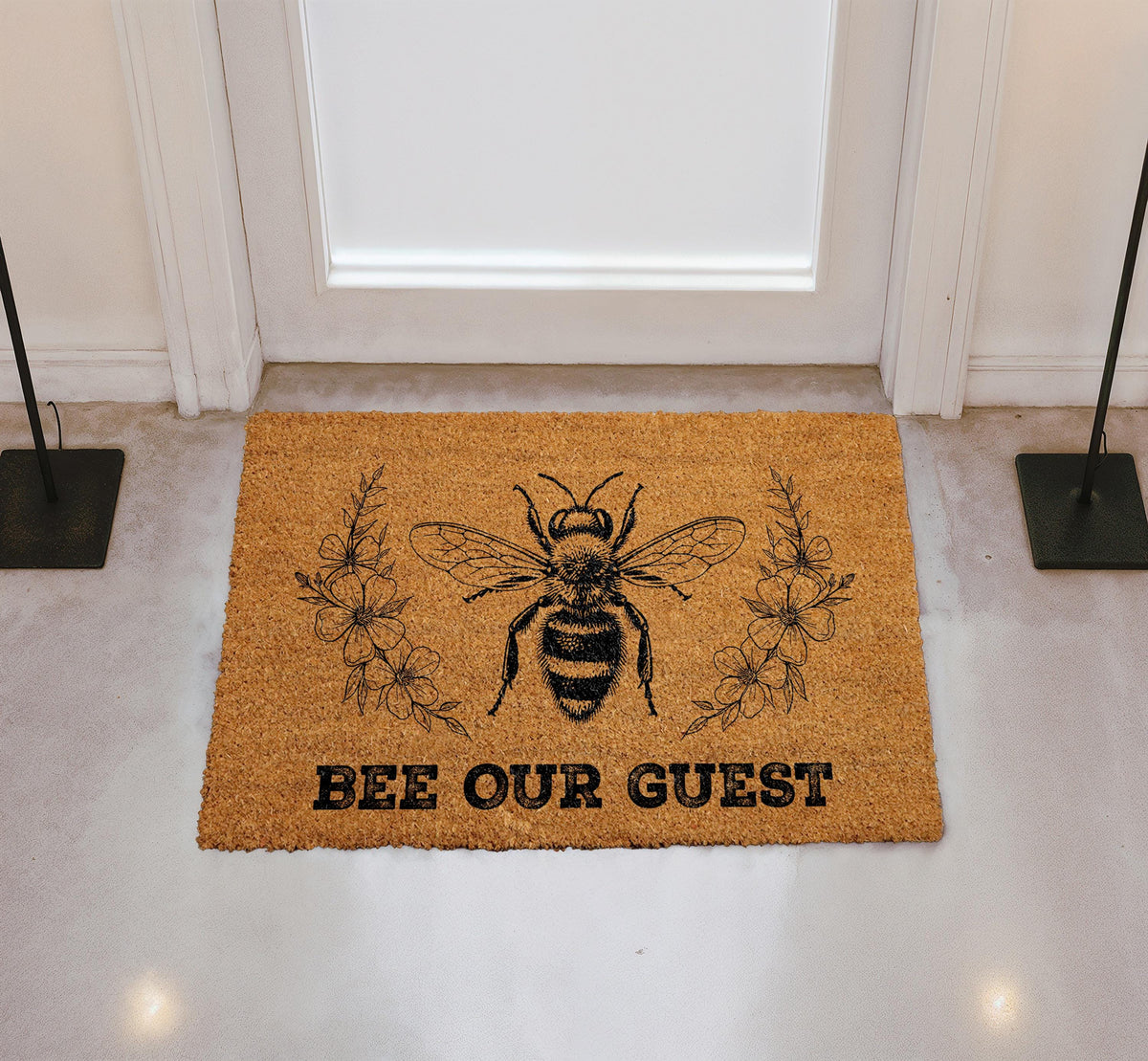 Bee Our Guest Doormat, Natural Coir Entryway Mat, Honey Bee Home Decor