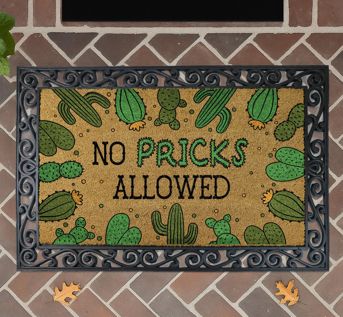 No Pricks Allowed Doormat, Funny Cactus Welcome Mat, Humorous Home Entrance Decor