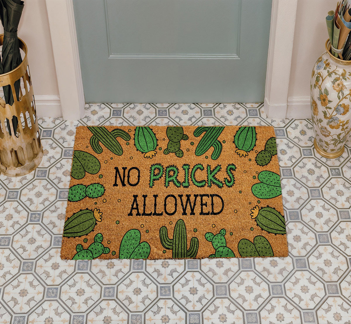 No Pricks Allowed Doormat, Funny Cactus Welcome Mat, Humorous Home Entrance Decor