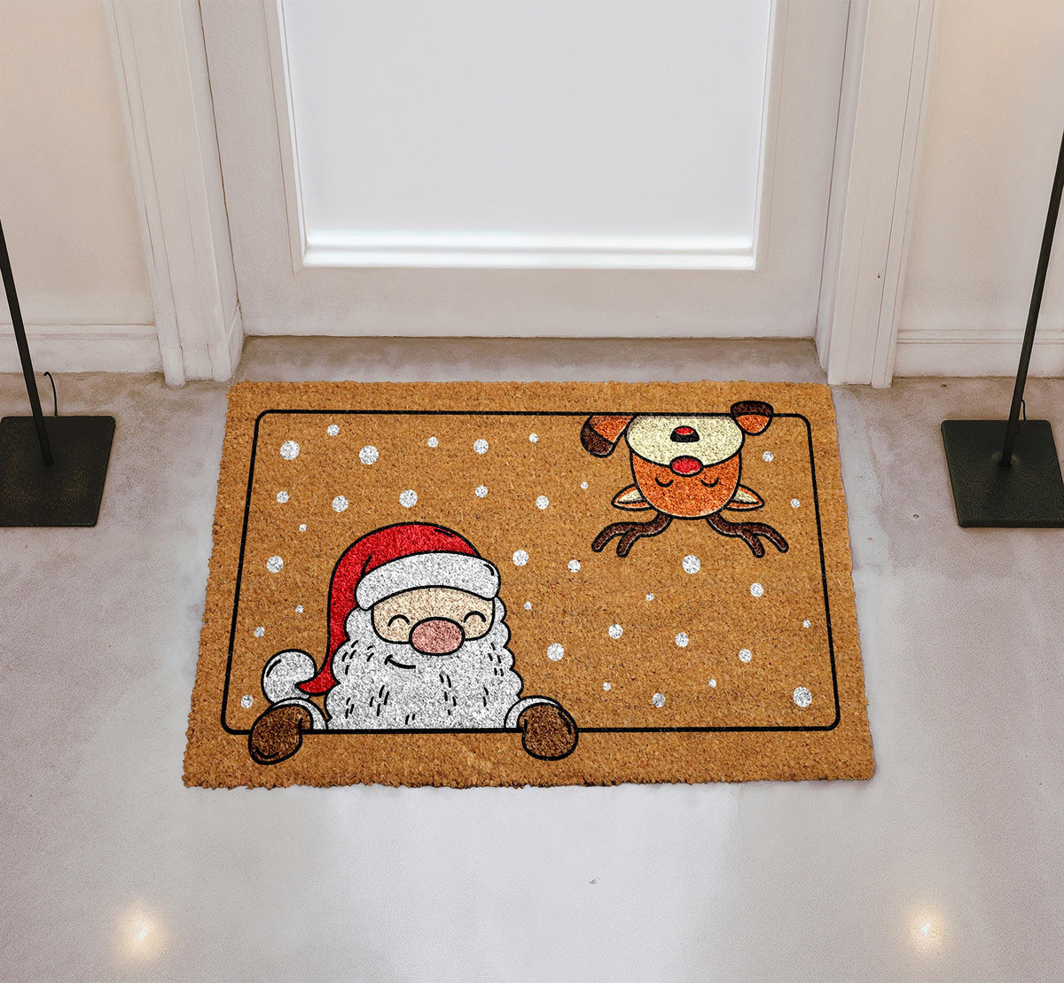 Santa and Reindeer Doormat, Christmas Welcome Mat, Winter Holiday Home Entrance Rug