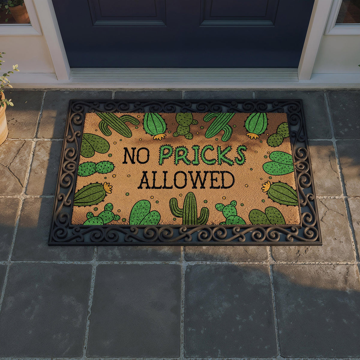 No Pricks Allowed Doormat, Funny Cactus Welcome Mat, Humorous Home Entrance Decor