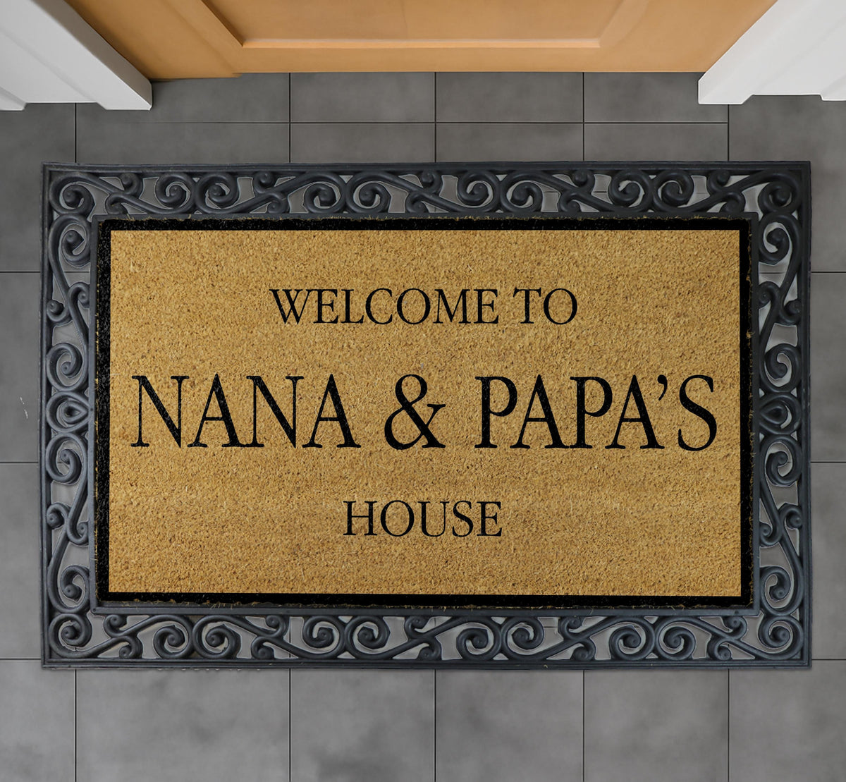Welcome To Nana & Papa's House Doormat, Custom Welcome Mat, Personalized Gift Mat