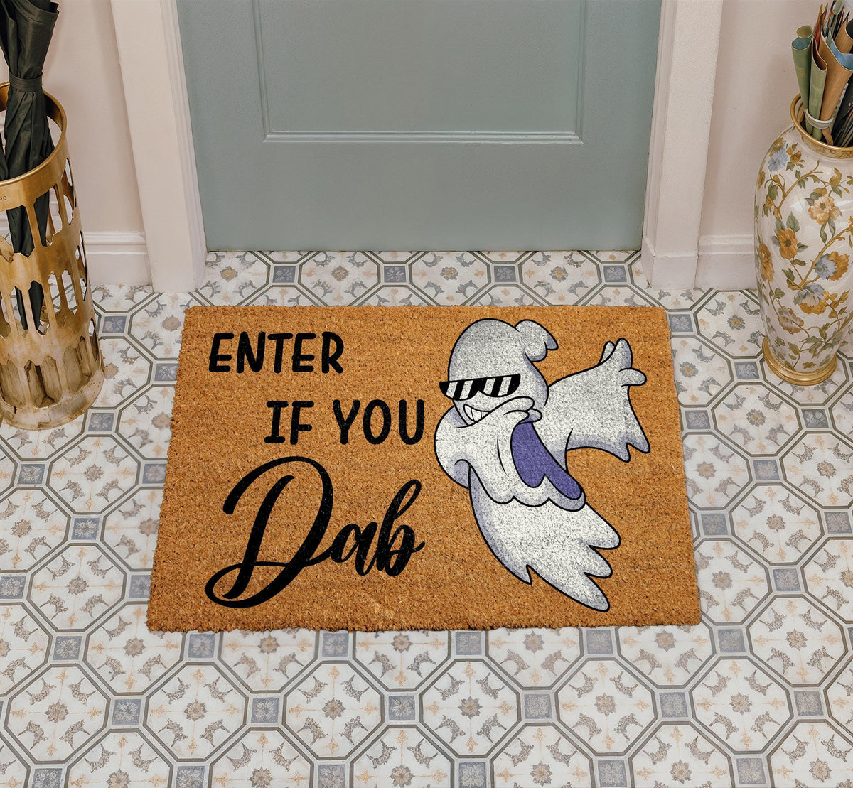 Enter If You Dab Doormat, Dabbing Ghost Welcome Mat, Funny Halloween Gift