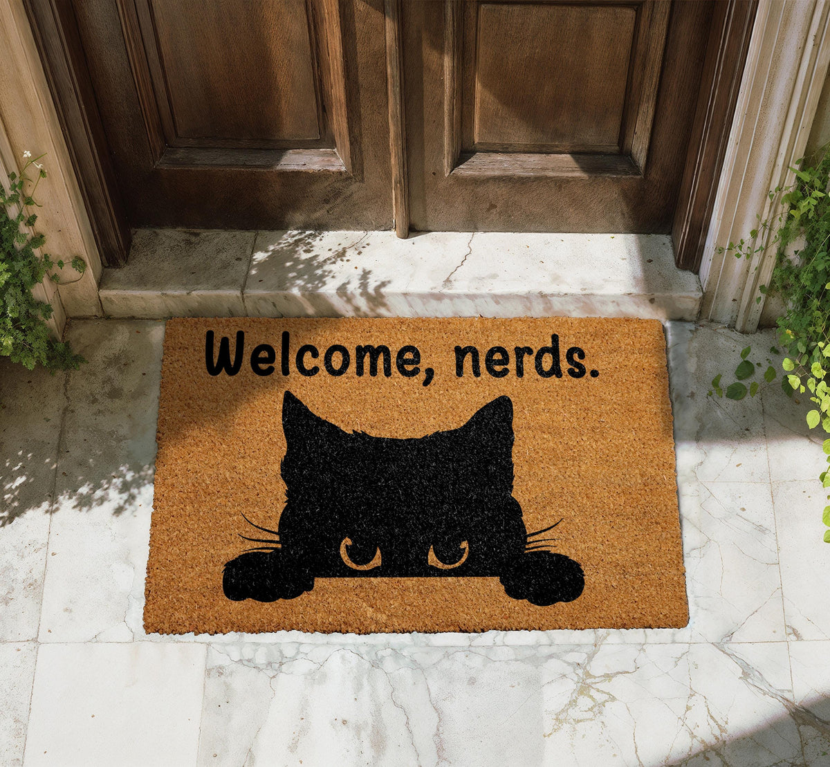 Welcome Nerds Doormat, Funny Cat Welcome Mat, Black Cat Lover Home Decor