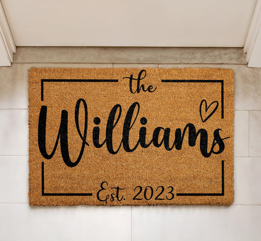 Custom Family Name Doormat, Personalized Est Year Welcome Mat, Last Name Front Door Rug
