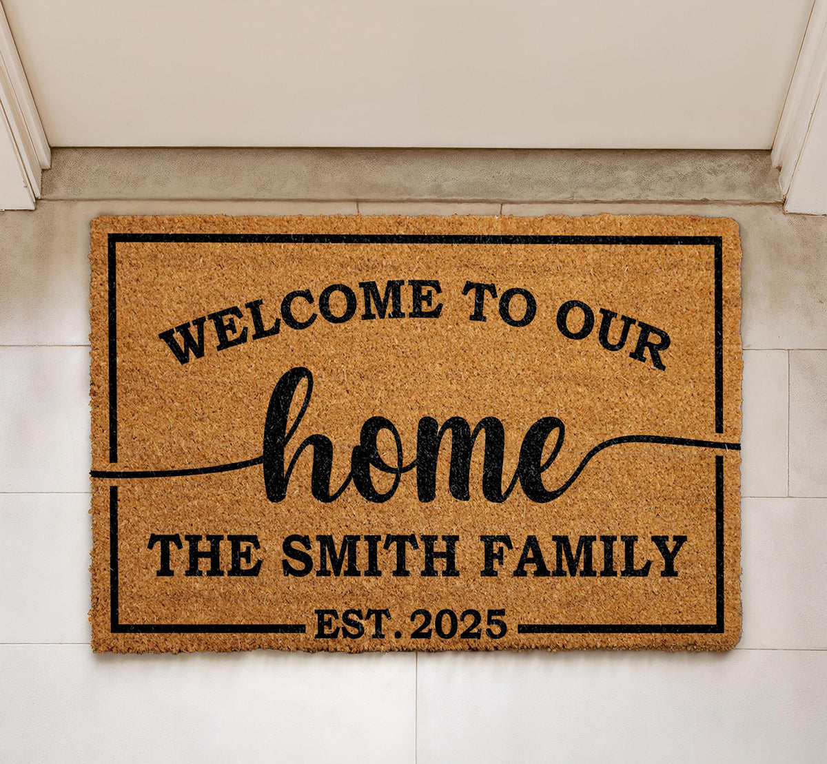 Welcome to Our Home Doormat, Custom Family Name & Established Year Door Mat