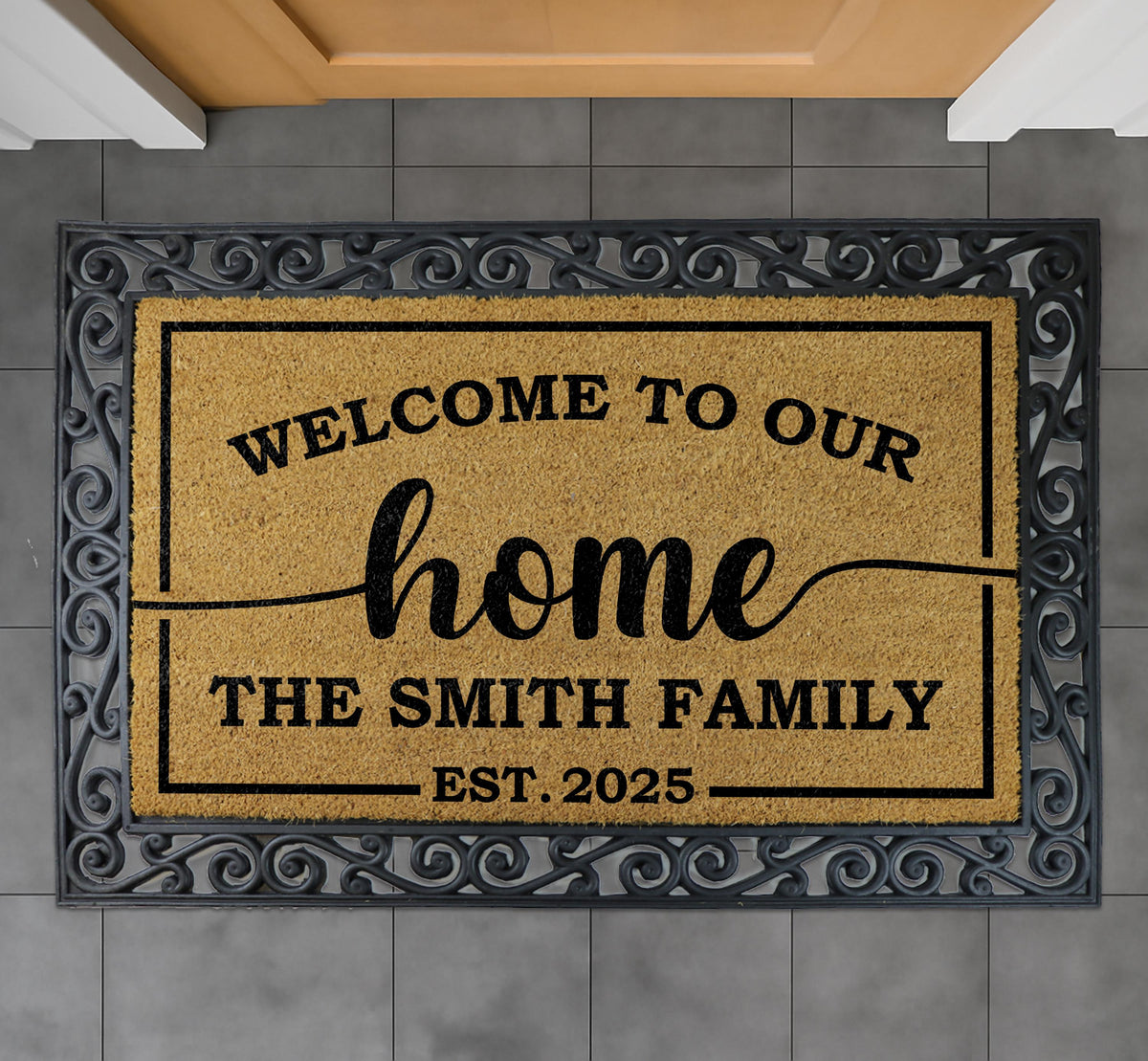 Welcome to Our Home Doormat, Custom Family Name & Established Year Door Mat