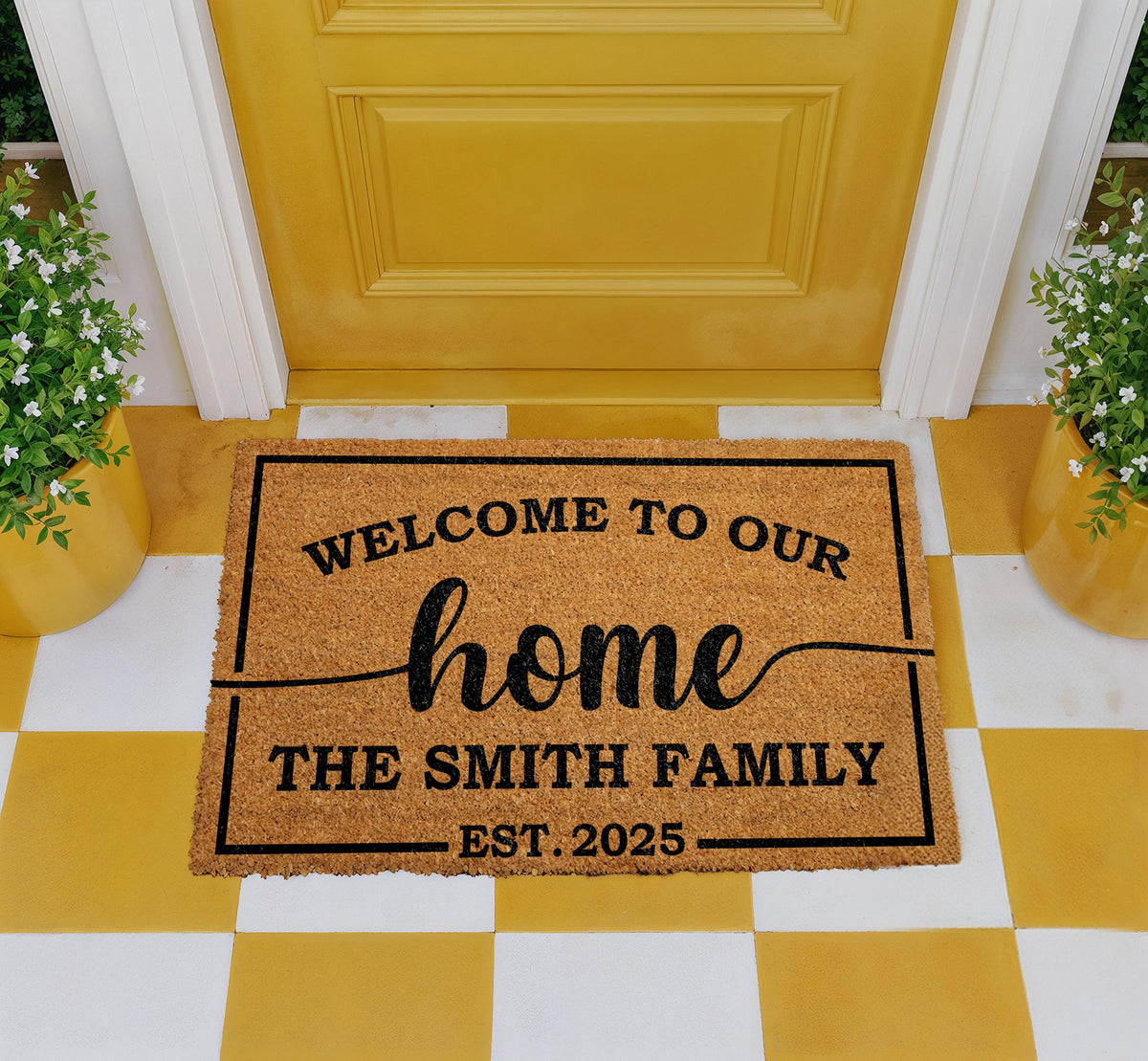 Welcome to Our Home Doormat, Custom Family Name & Established Year Door Mat
