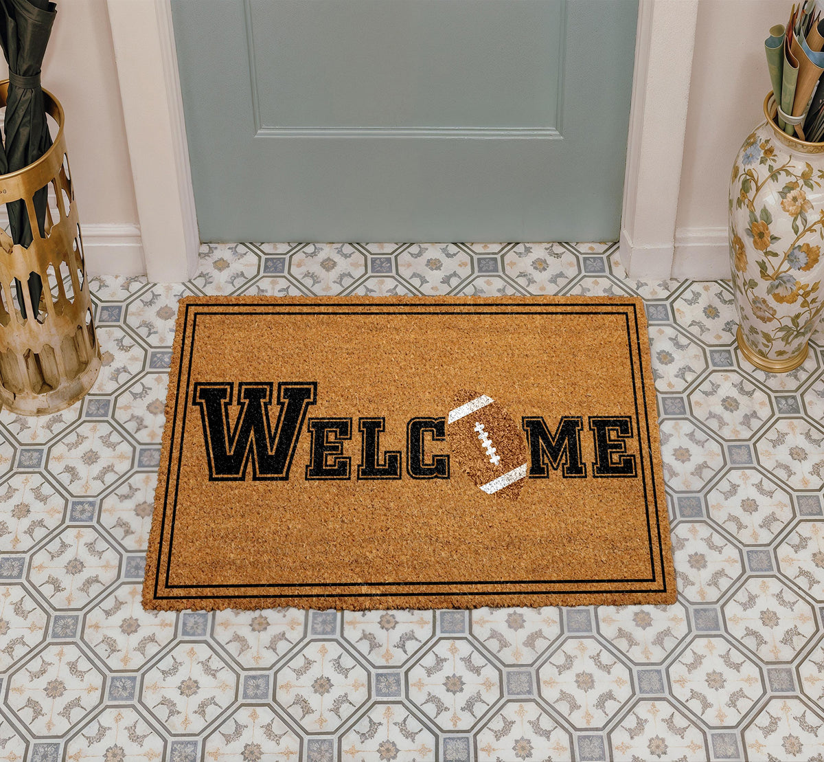 Welcome Football Doormat, Football Lover Home Decor, Touchdown Outdoor Entrance Rug