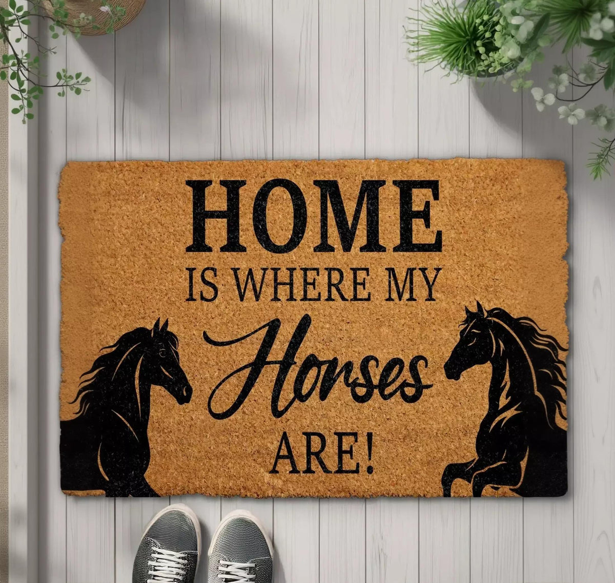 Home Is Where My Horses Are Doormat, Horse Lover Welcome Mat, Equestrian Door Coir Rug