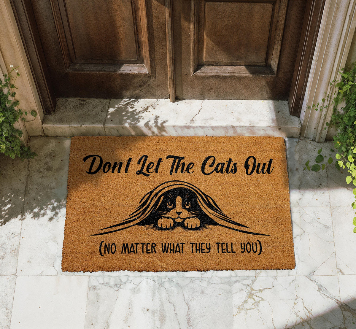 Don't Let The Cats Out Doormat: Cute Cat Welcome Mat (Coir, Multiple Sizes)