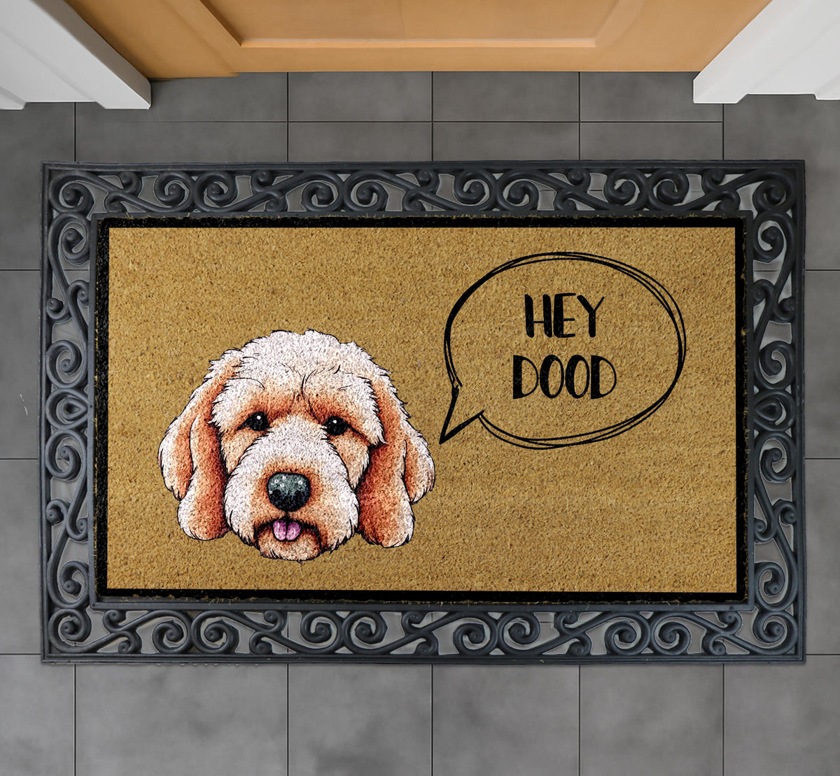 Hey Dood Golden Doodle Doormat, Goldendoodle Labradoodle Welcome Mat, Dog Lover Home Decor