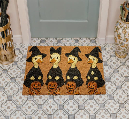 Witch Ducks Halloween Doormat, Witchy Goose Welcome Mat, Trick or Treat Home Decor