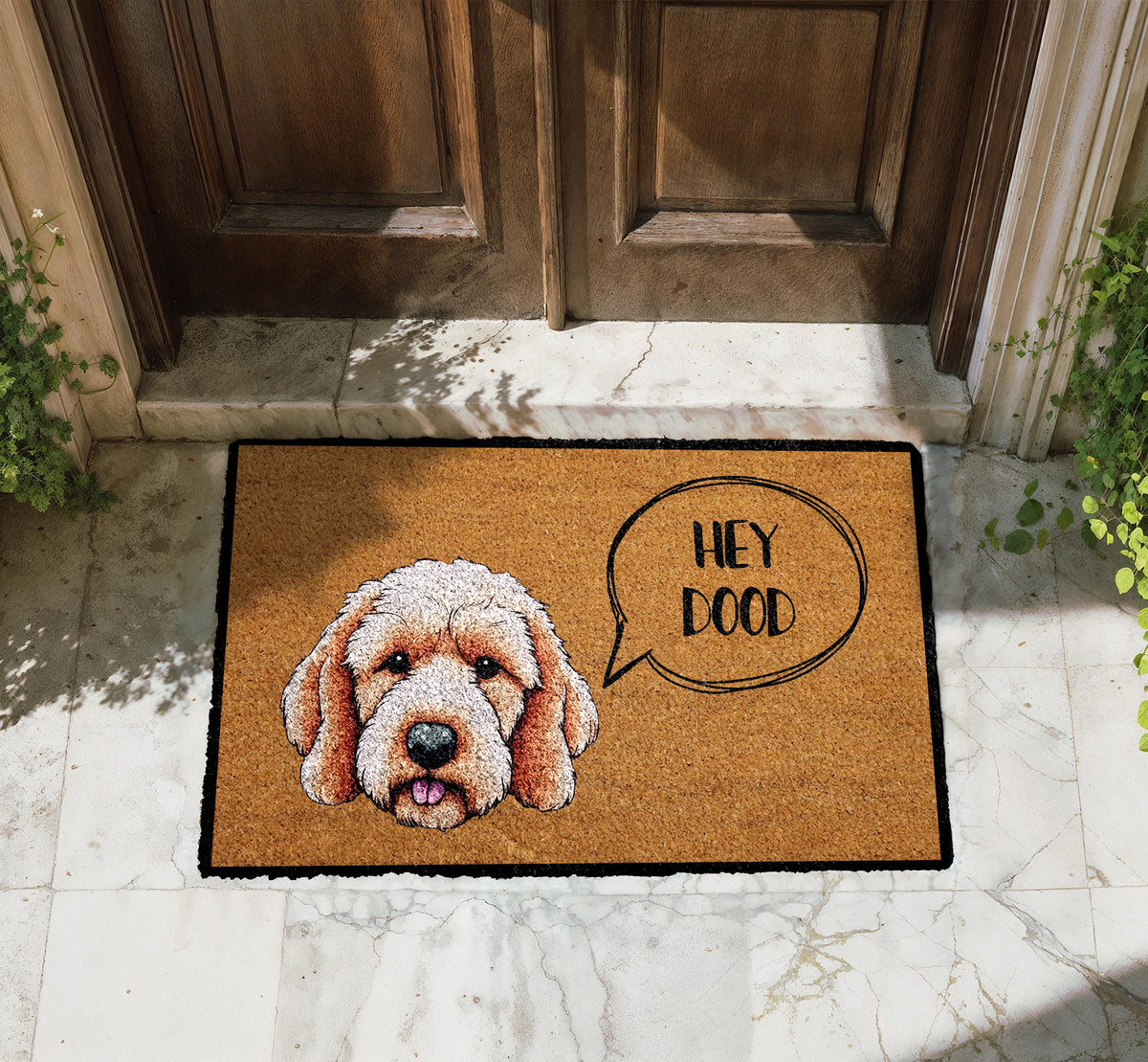 Hey Dood Golden Doodle Doormat, Goldendoodle Labradoodle Welcome Mat, Dog Lover Home Decor