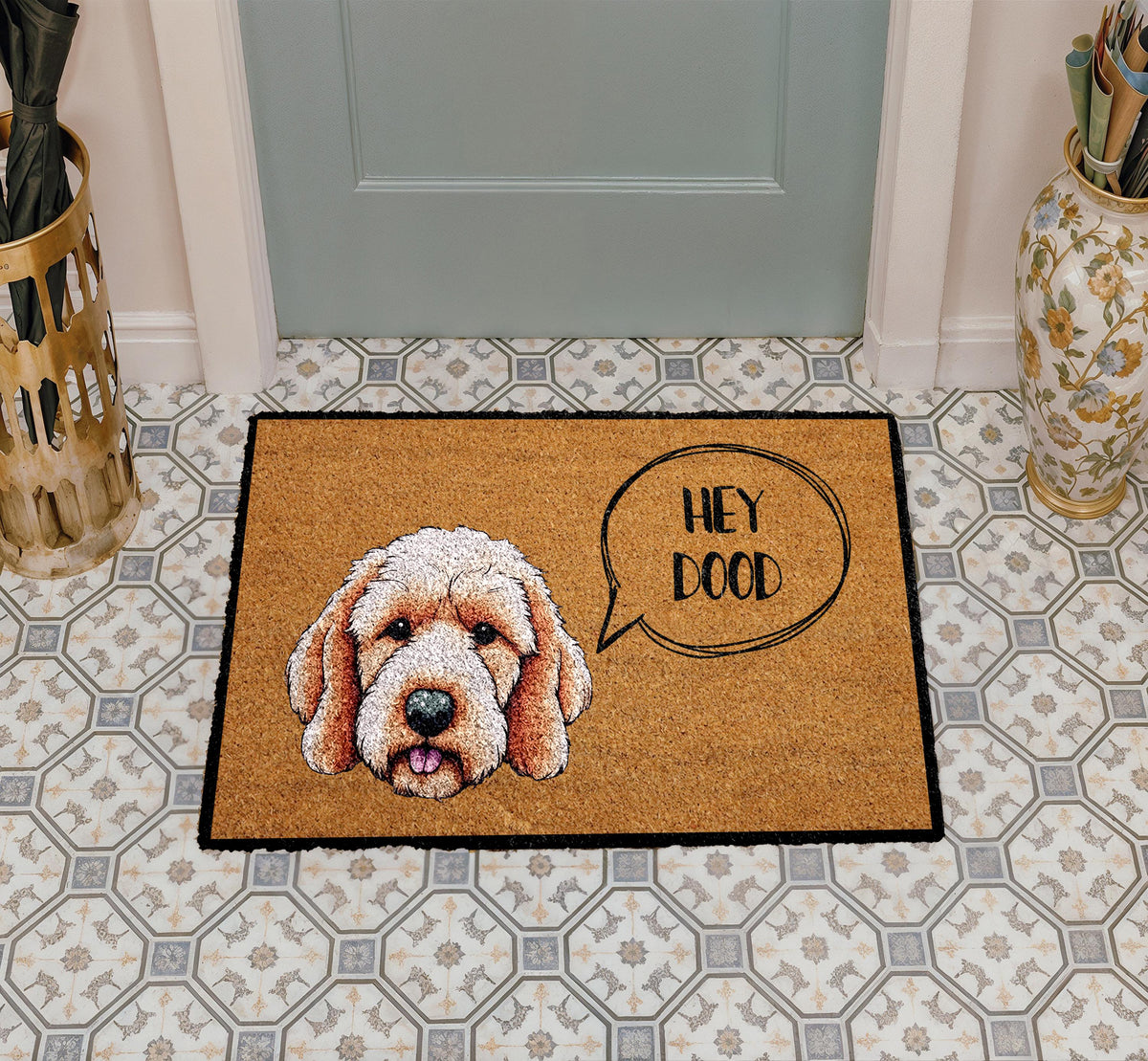 Hey Dood Golden Doodle Doormat, Goldendoodle Labradoodle Welcome Mat, Dog Lover Home Decor