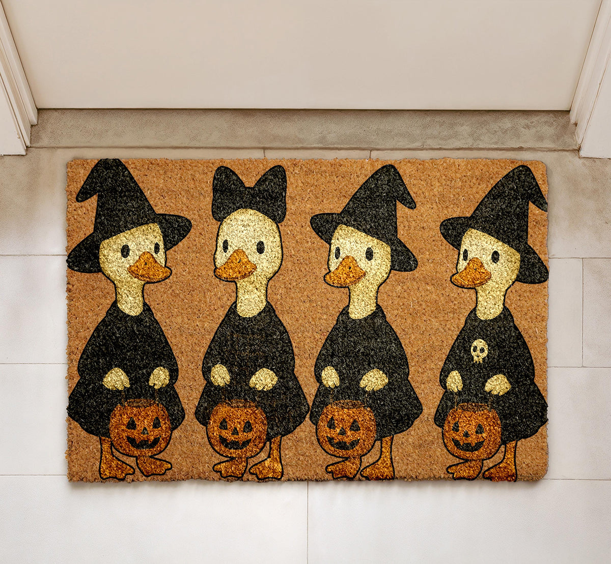 Witch Ducks Halloween Doormat, Witchy Goose Welcome Mat, Trick or Treat Home Decor