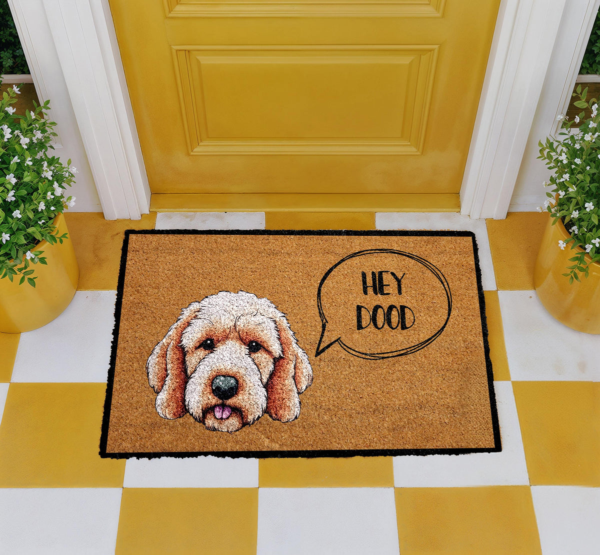 Hey Dood Golden Doodle Doormat, Goldendoodle Labradoodle Welcome Mat, Dog Lover Home Decor