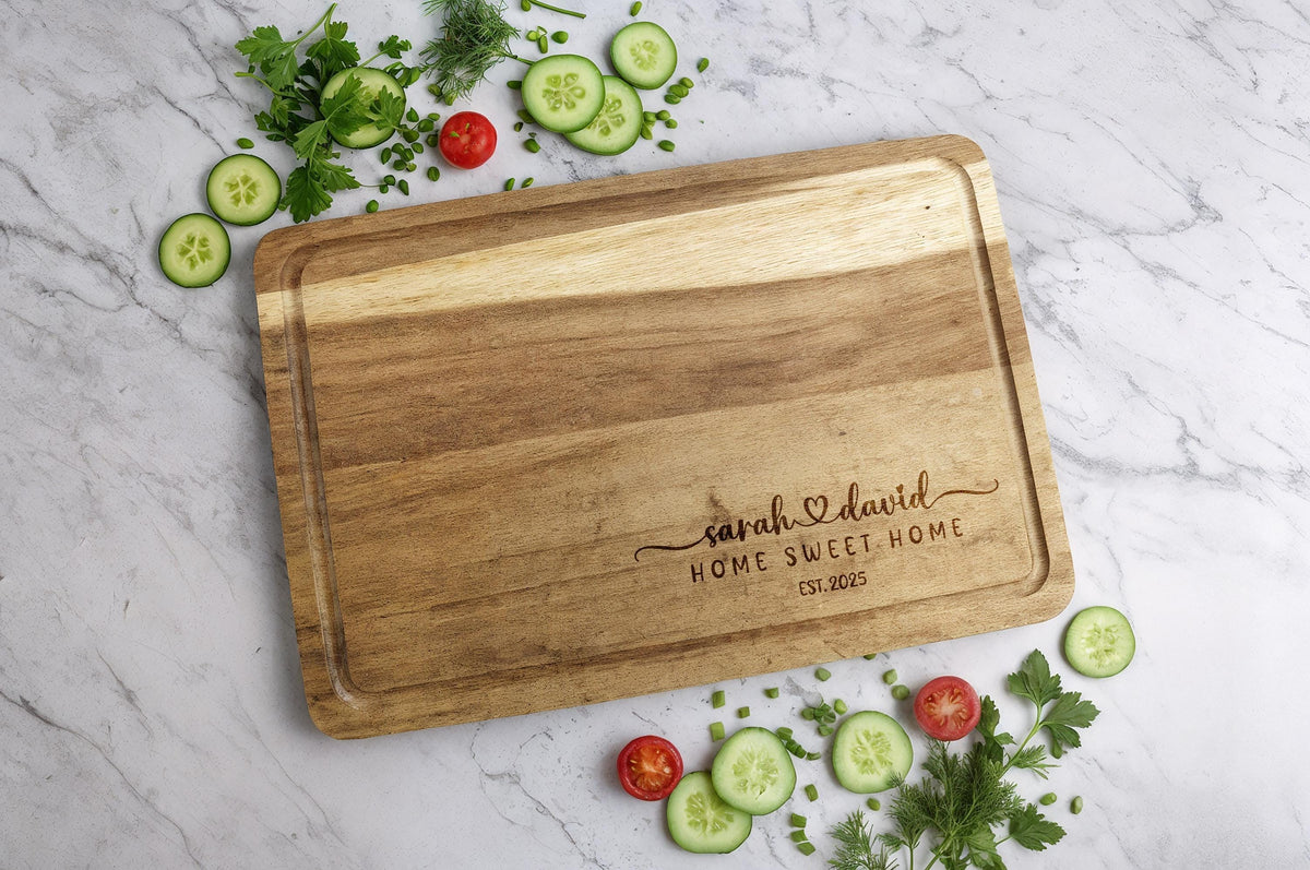 Custom Engraved Wooden Cutting Board, Personalized Family Name Kitchen Decor