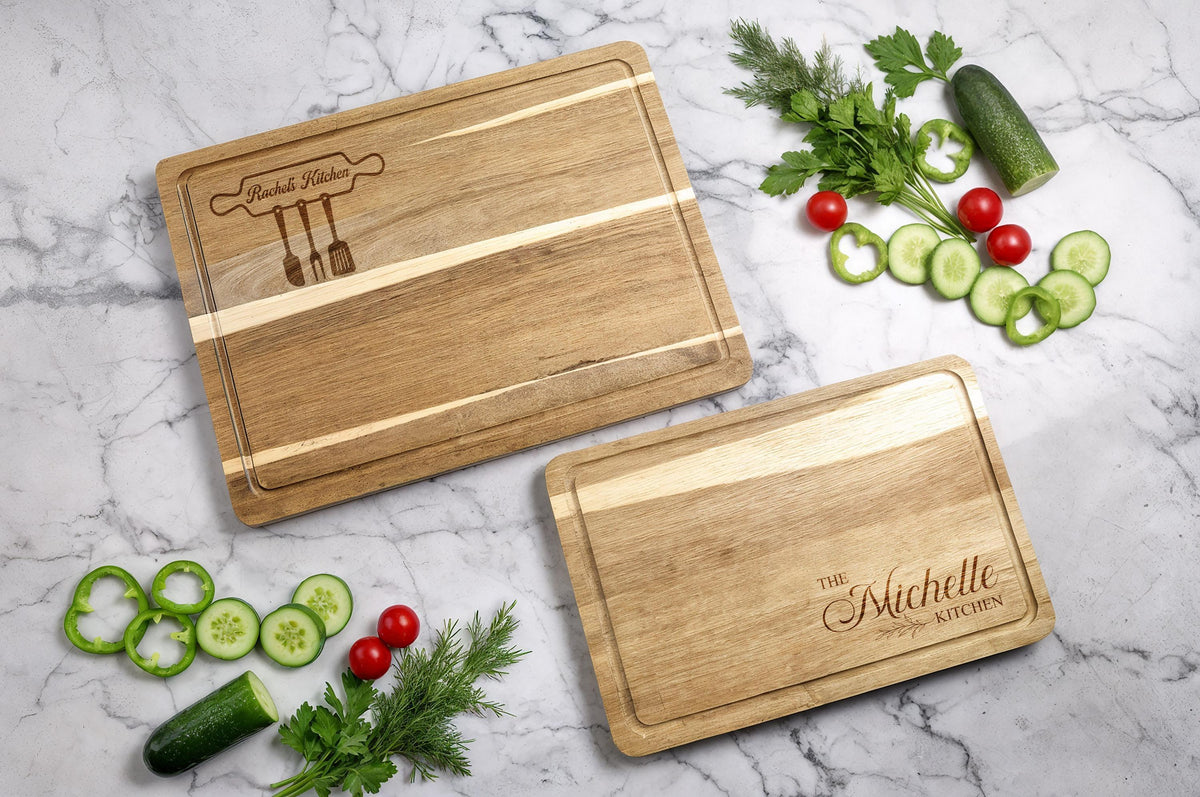 Custom Engraved Wooden Cutting Board, Personalized Kitchen Name Serving Board