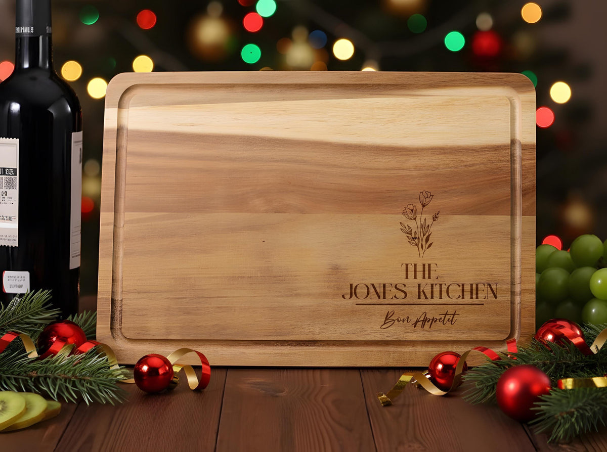 Custom Engraved Wooden Cutting Board, Personalized Kitchen Name Serving Board