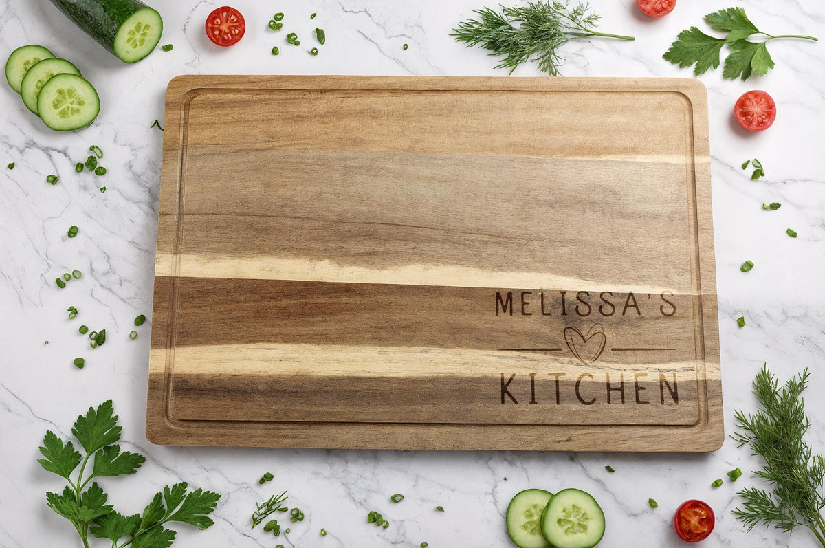 Custom Engraved Wooden Cutting Board, Personalized Kitchen Name Serving Board