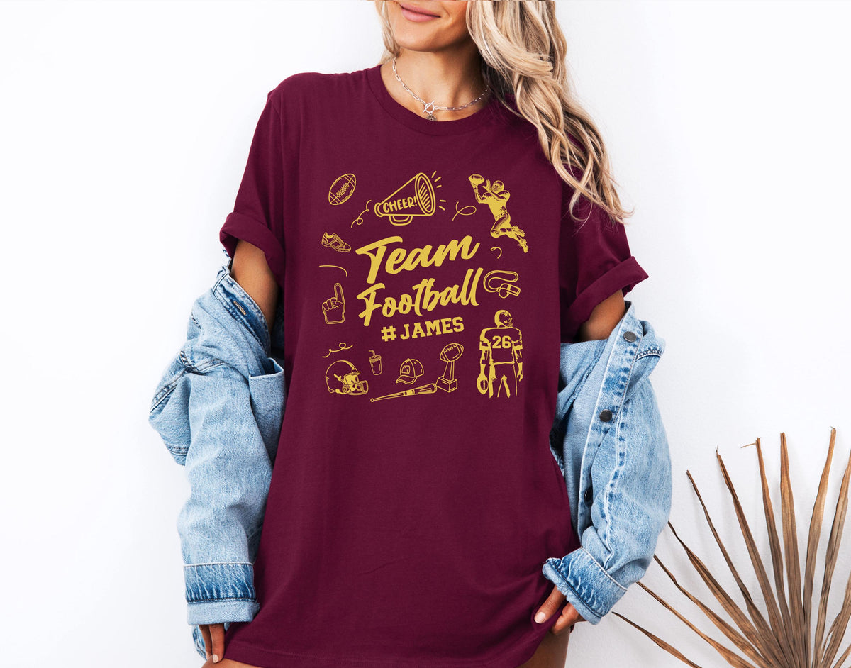 Custom Football Name Shirt, Coquette Football Team Tee, Sports Mom Sweat