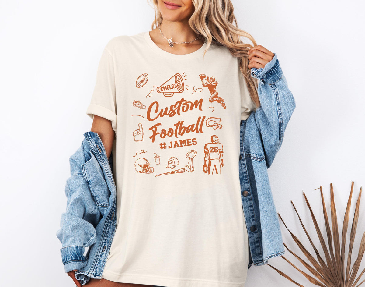 Custom Football Name Shirt, Coquette Football Team Tee, Sports Mom Sweat