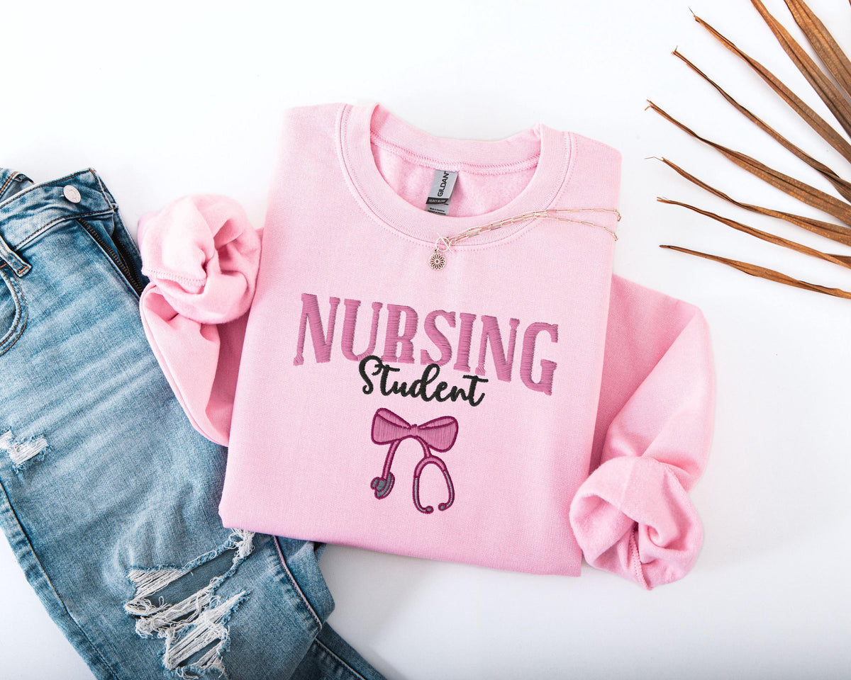 Embroidered Nursing Student Sweatshirt, Bow Stethoscope Sweater, Nursing School Grad Sweater, Future Nurse Embroidered Hoodie, Nurse Gift
